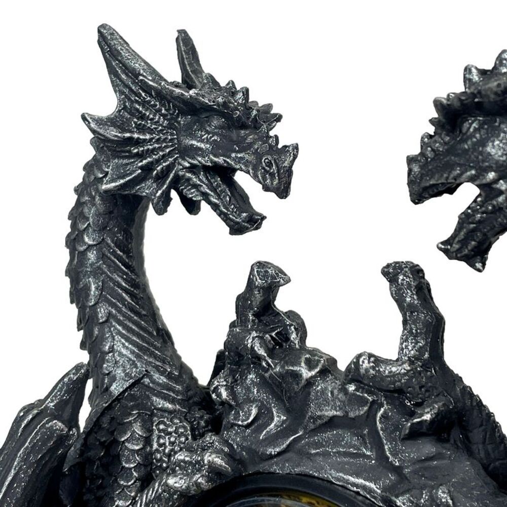 Twin Evil Dragons Antiqued Mantel Clock Table Desk - Picture 3 of 7